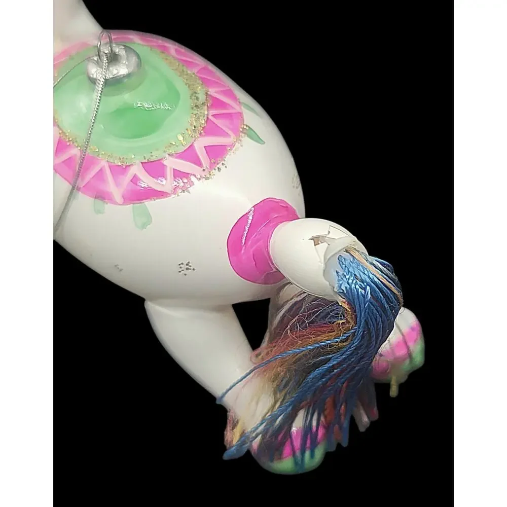 Vintage Italian De Carlini White Horse Hand Blown Glass Ornament Made in Italy